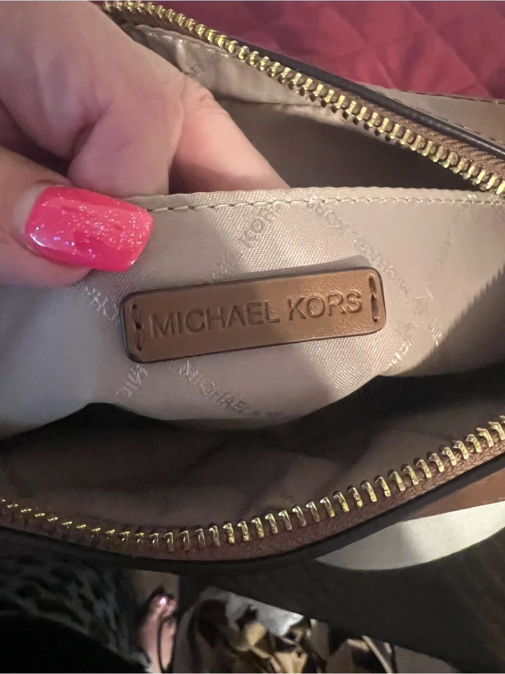Michael Kors White Logo Messenger Crossbody with Gold Accents